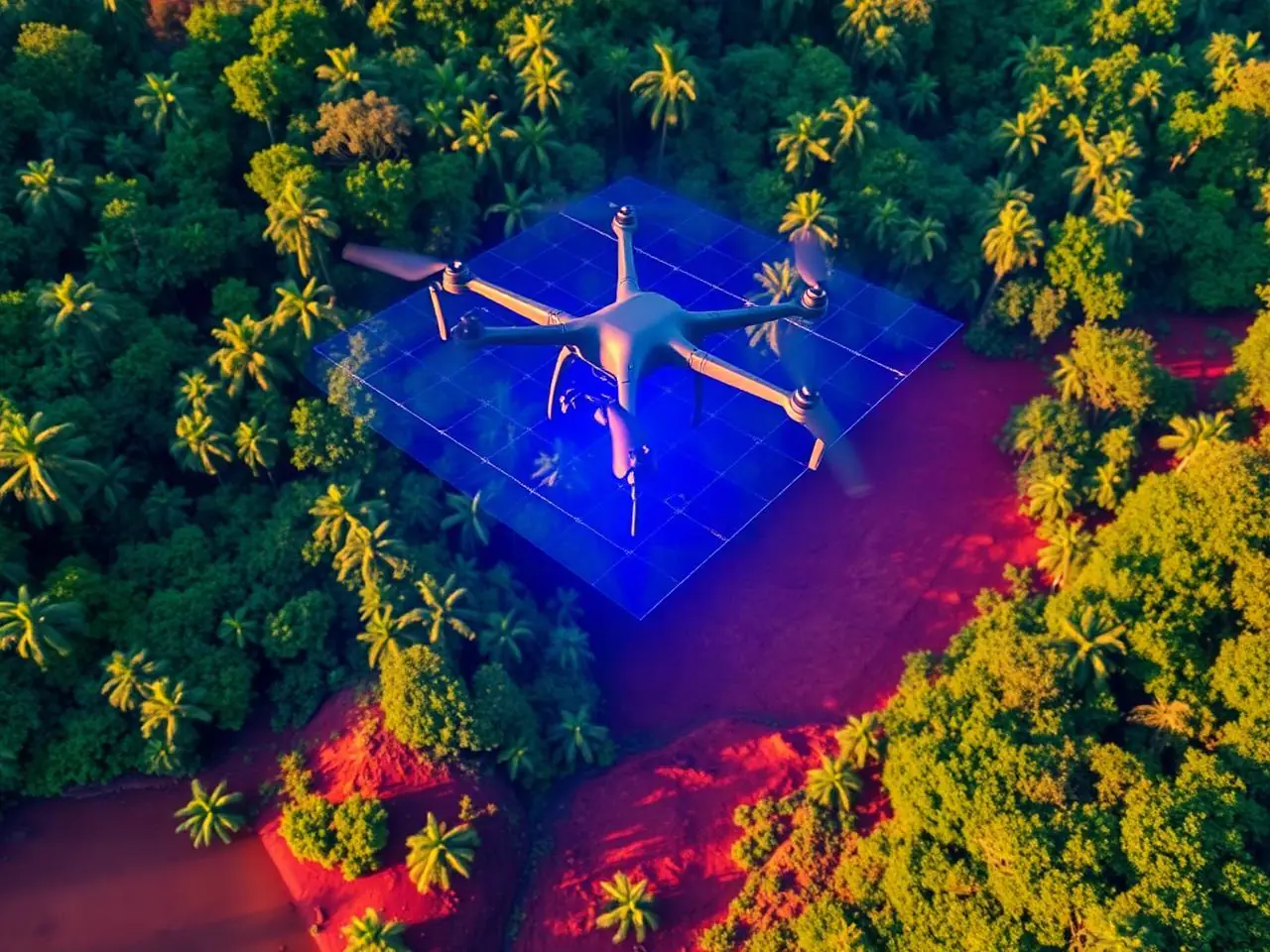 Drone LiDAR cartographiant le site minier de Minkié
